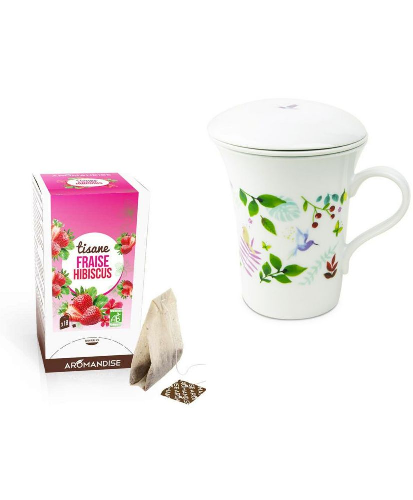 Tisanière tasse à thé avec infuseur et couvercle en faïence