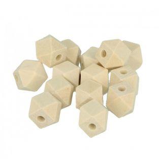 14 perles en bois polygonales 14 x 12 mm
