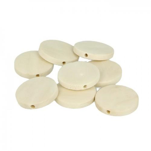 18 perles en bois rondes plates 25 mm