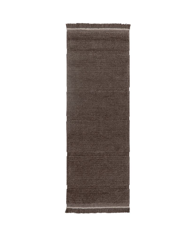 Tapis de couloir en laine brun chaud, à franges - 80 x 230 cm