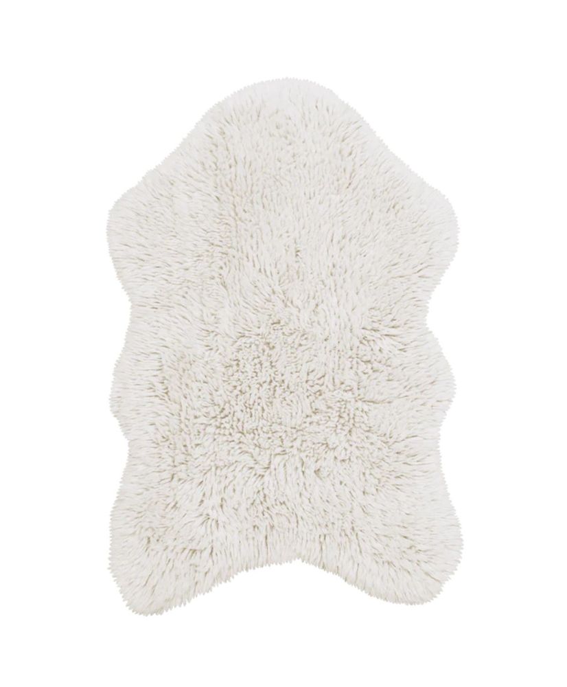 Tapis en laine effet peau de bête - blanc à poils longs - 75 x 110 cm