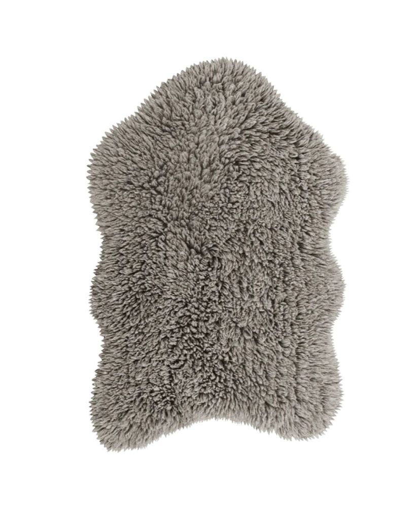 Tapis en laine effet peau de bête - gris à poils longs - 75 x 110 cm