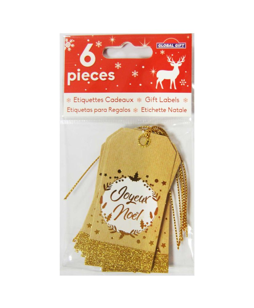 Emballage cadeau de Noël doré avec des décorationsà paillettes