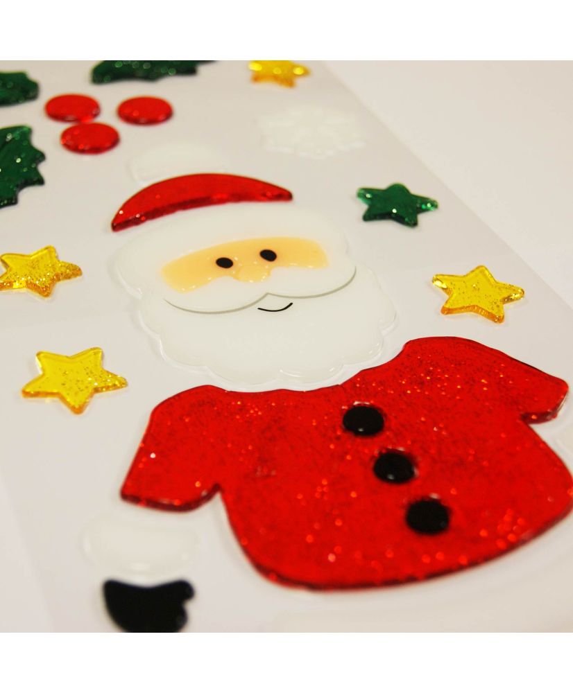 Stickers gel Noël pour fenêtres - Père Noël et Houx