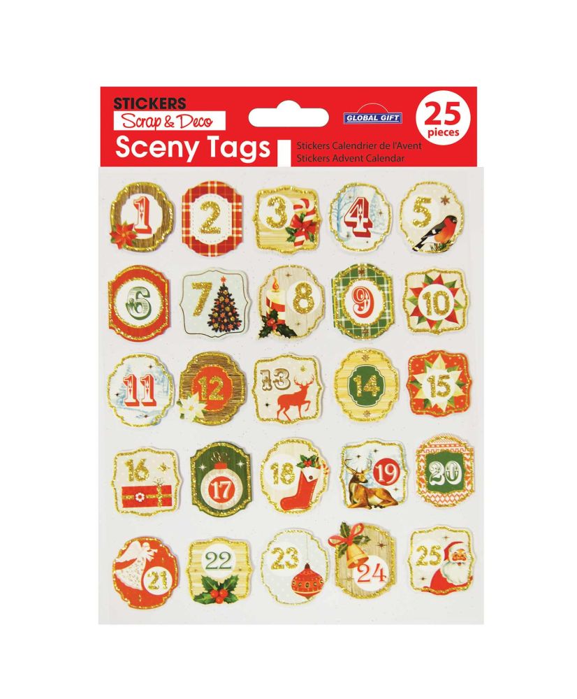 25 stickers pour calendrier de l'Avent - Paillettes dorées