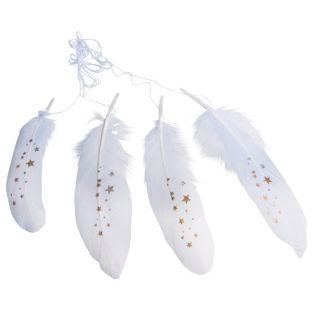 White decorative feathers with golden stars