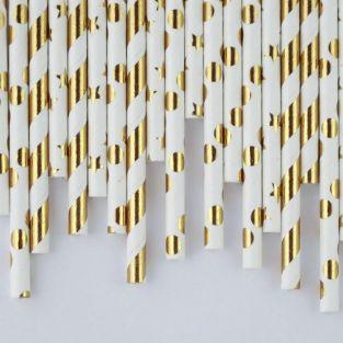 24 golden & white paper straws