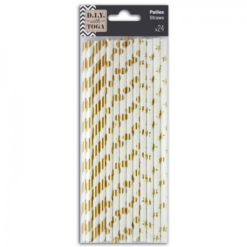 24 golden & white paper straws