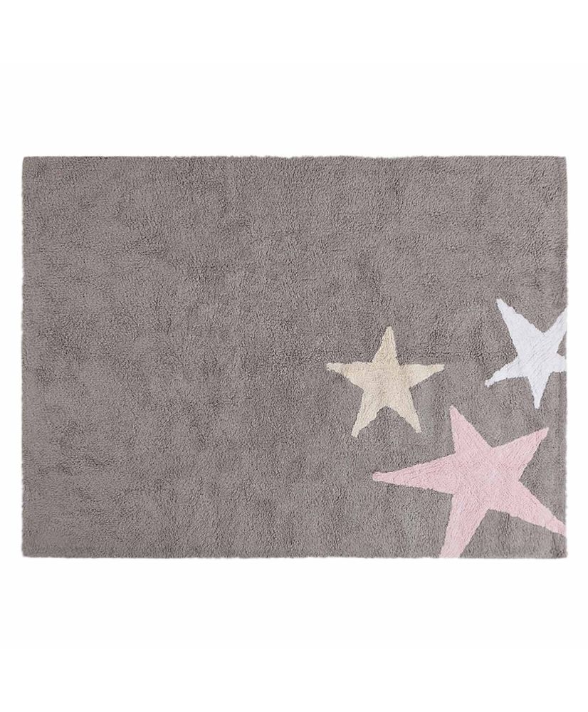 Tapis 3 étoiles - gris et rose - 120 x 160 - lavable
