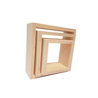 Set of 3 small square wooden shelves 22 x 22 x 8 cm