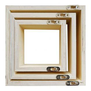 3 pequeños estantes de madera cuadrados 22 x 22 x 8 cm