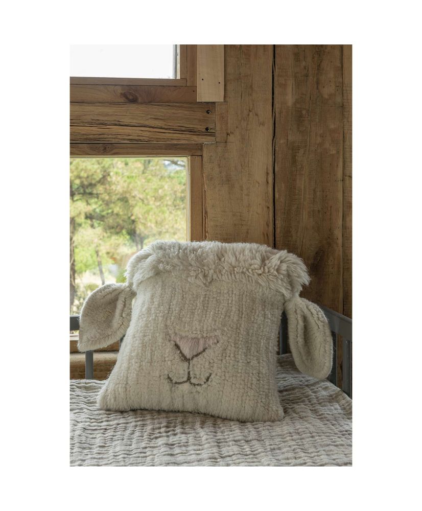 Cojín de lana para niños - cabeza de oveja con funda extraíble - 35 x 35 CM