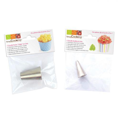 2 stainless steel nozzles - Leaf and Tulip