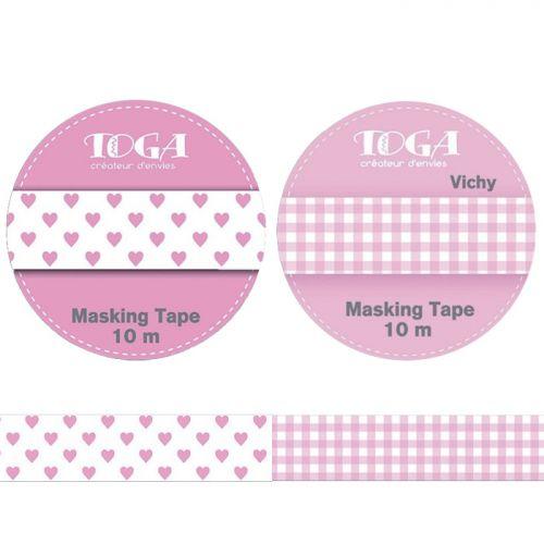 2 pink masking tapes - gingham & hearts