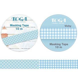 2 masking tapes with blue & white grids