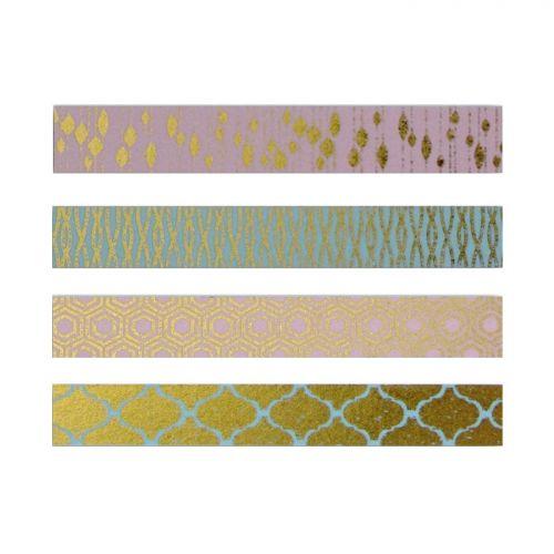 4 pink & blue masking tapes with golden patterns