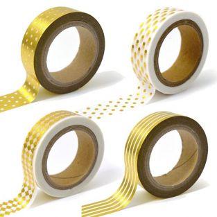 4 masking tapes à motifs blancs et dorés