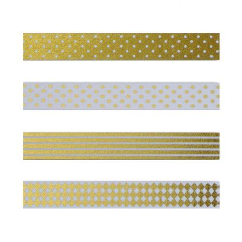 4 masking tapes with white & golden patterns