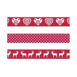 3 cintas adhesivas de Navidad escandinava - rojo y blanco