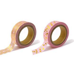 2 cintas adhesivas rosa con diseños dorados