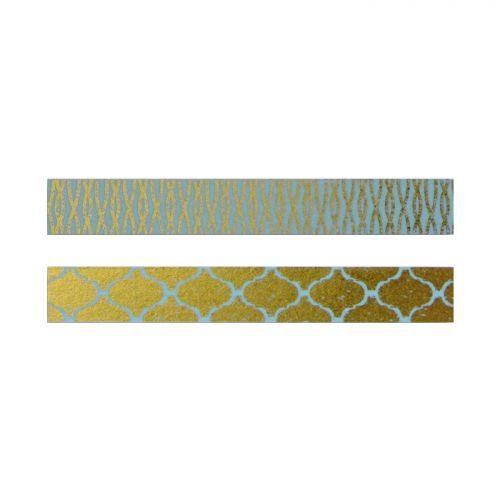 2 blue & gold masking tapes with patterns