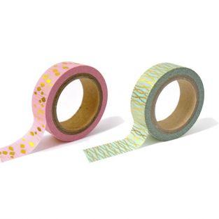 2 pink & blue masking tapes with golden patterns