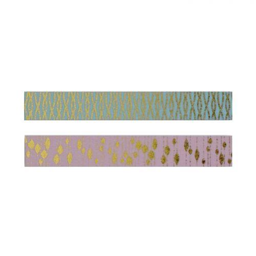 2 pink & blue masking tapes with golden patterns