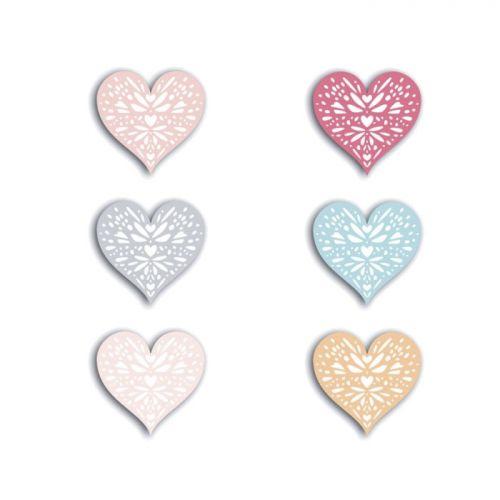 48 Heart shapes cut - coral-peach-blue-pink-gray