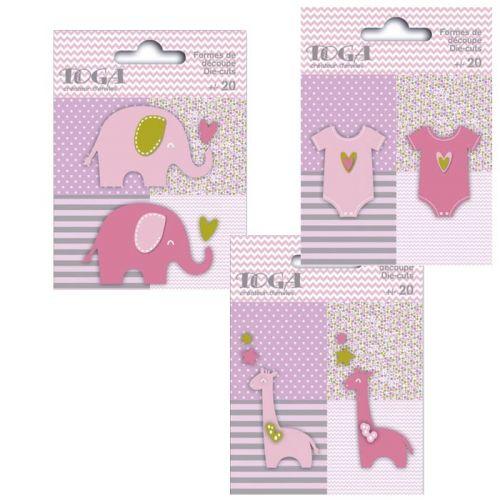 60 formas cortadas jirafas, elefantes y ropa de bebé rosa-verde-gris