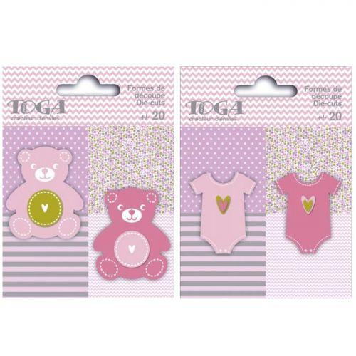 40 teddies & baby clothes Die-cuts - pink-green-gray