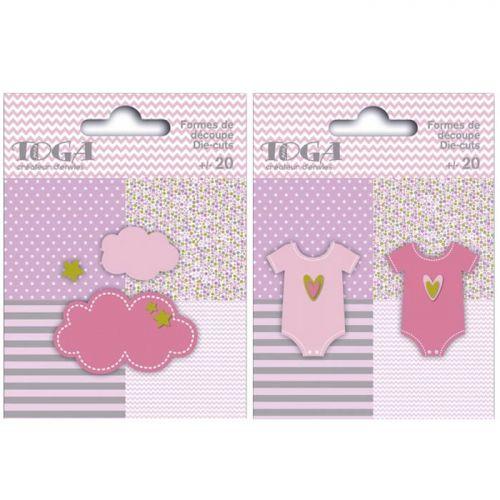 40 clouds & baby clothes Die-cuts - pink-green-gray
