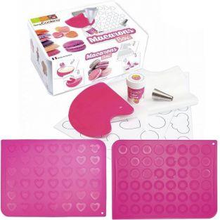 Coffret de préparation + tapis silicone pour Macarons ronds & cœurs