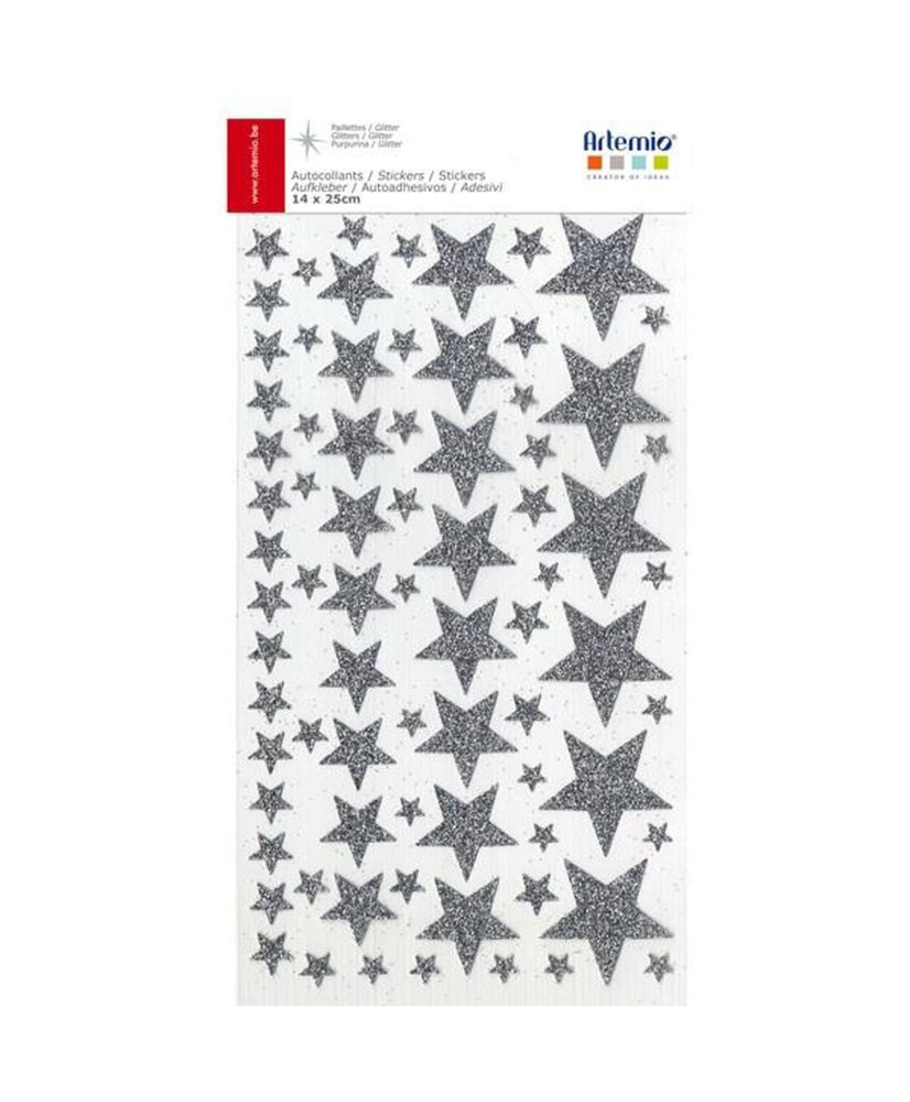 300 stickers étoiles à paillettes argentées
