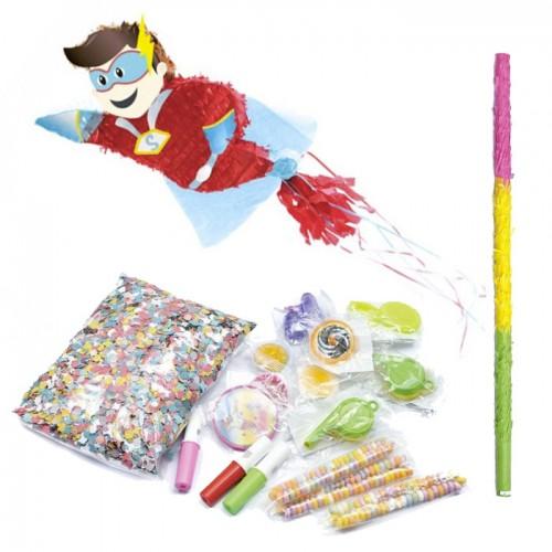 Box Piñata Super Hero and its suprises + stick