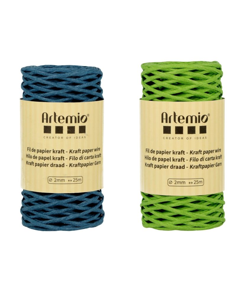 2 bobinas de hilo de papel kraft azul celeste / verde pradera