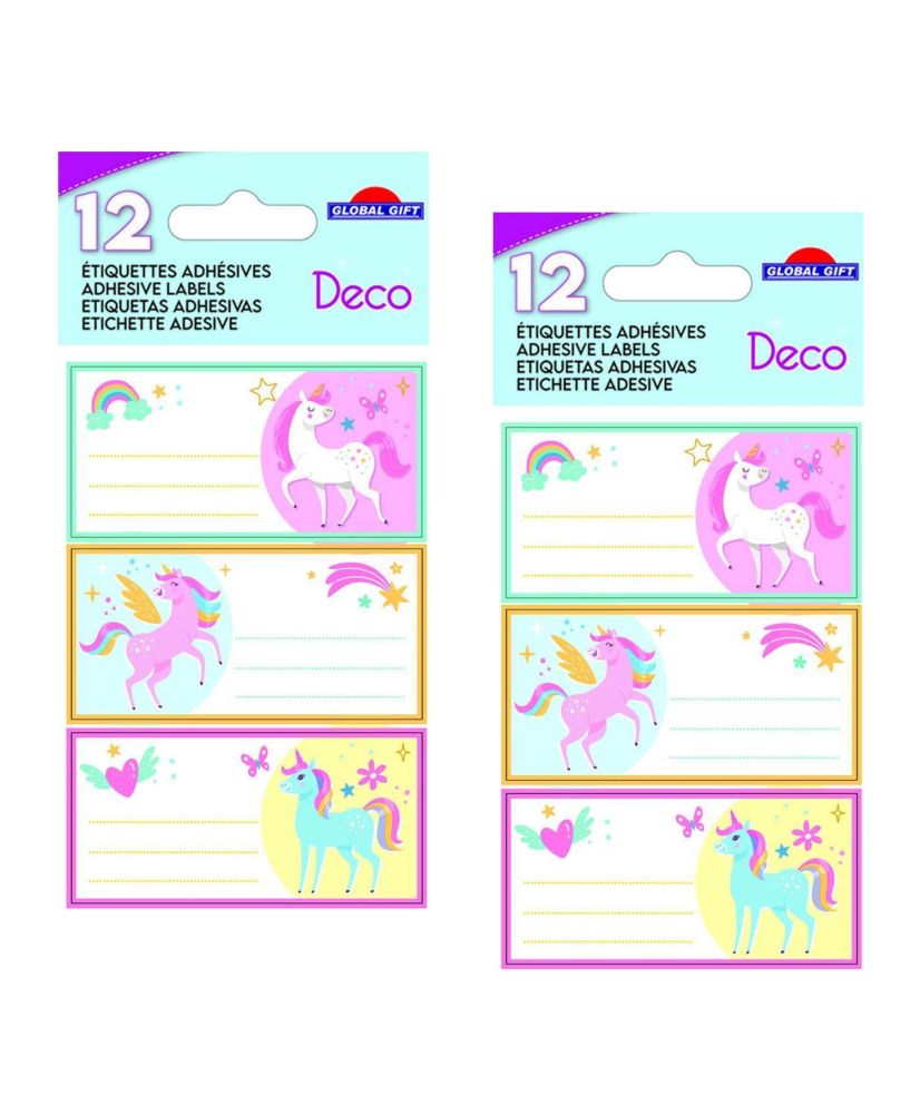 24 etichette adesive scuola - Rettangolo - Magici unicorni