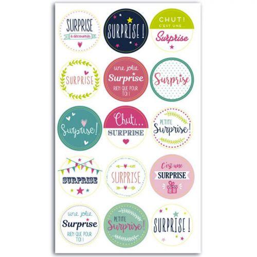 15 self-adhesive pads Surprise for gift wrapping (in French)