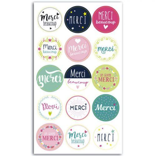 15 Merci sticky pads for gift wrapping