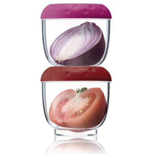 2 food storage pots with cover - red and purple