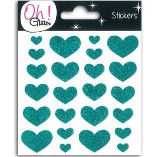  Stickers Coeurs à paillettes - turquoise 