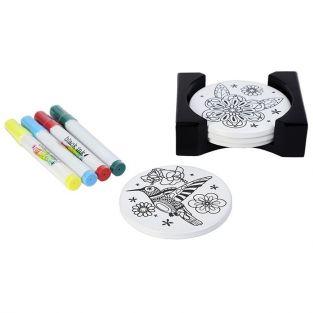Caja de regalo DIY - 4 posavasos redondos de cerámica + 4 marcadores