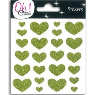  Stickers Coeurs à paillettes - vert 
