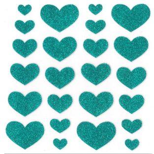  Stickers Coeurs à paillettes - turquoise 