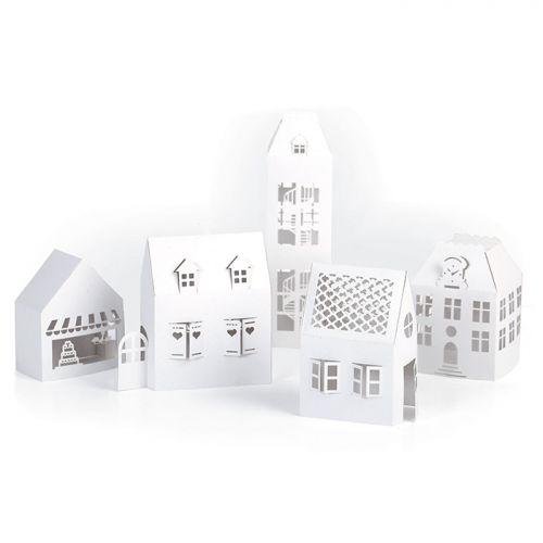 5 cardboard white houses to assemble 19 x 5,5 x 4,5 cm