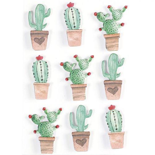 3D stickers x 9 - Mexican cactus 4,5 cm