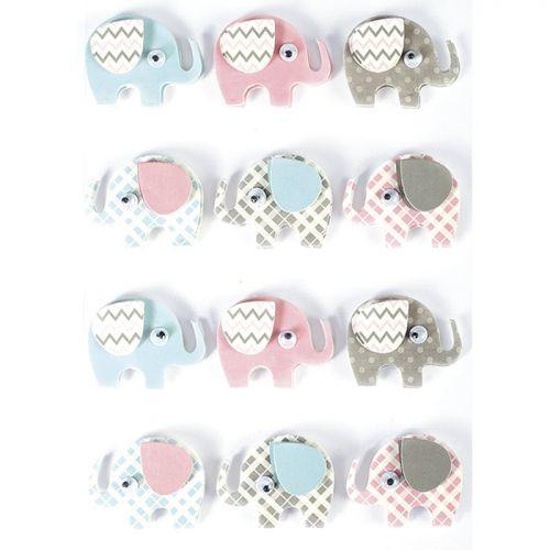 3D stickers x 12 - Elephants 4,3 cm