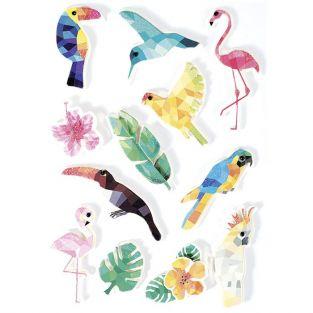 12 stickers 3D - Oiseaux tropicaux 6 cm