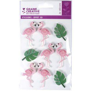 3D stickers x 9 - Flamingos 5,5 cm