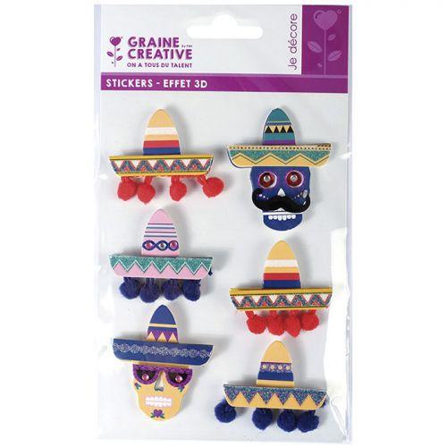 6 pegatinas 3D - Sombreros mexicanos 5,5 cm