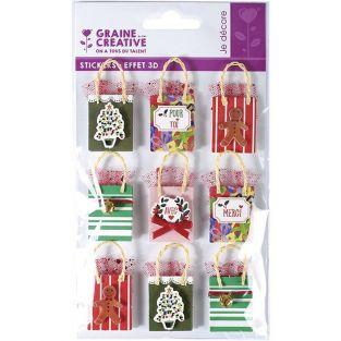 3D Christmas stickers x 9 - Gift bag 5 cm